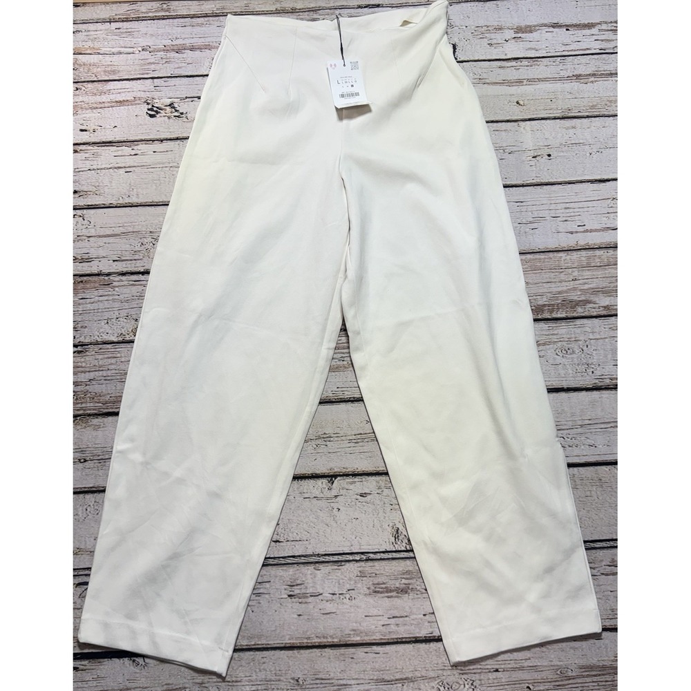 ZARA Women's Sz Large Ivory Stretch BARREL PANTS NWT
